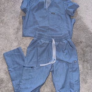 Figs Denim color high waisted Yola with one pocket top